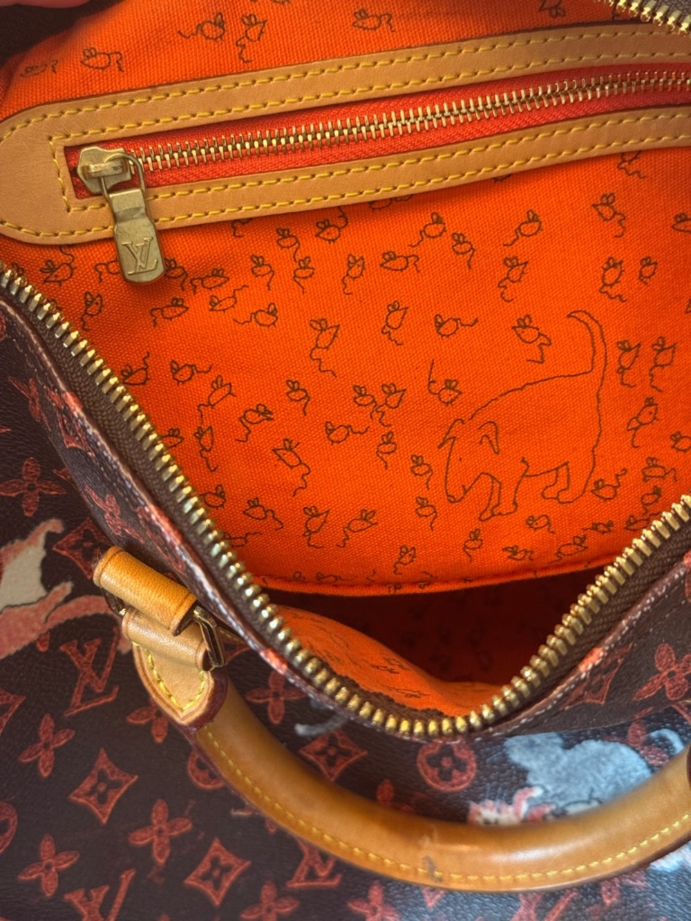 Louis Vuitton Brown Monogram Satchel with Cat Motif - Picture 7 of 7